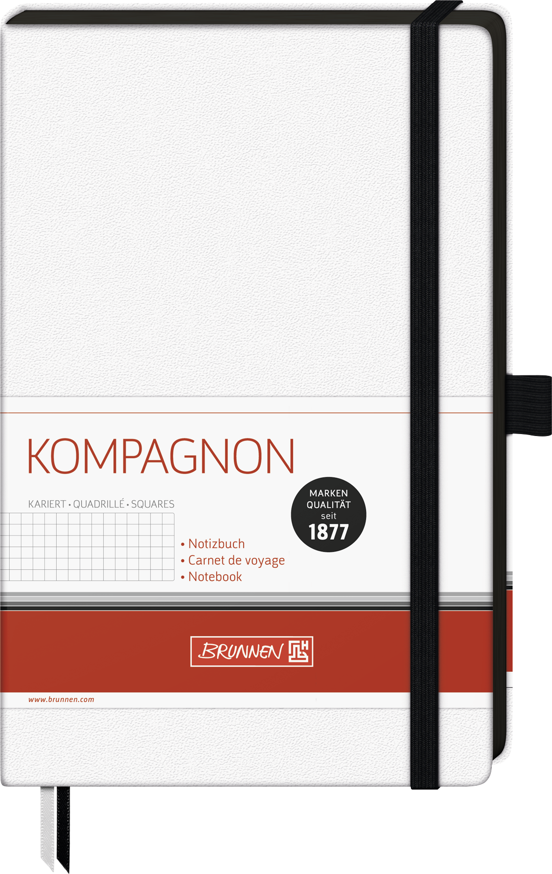 Notizbuch Brunnen Kompagnon White, A5, kariert, Gummizugverschluss, weiß