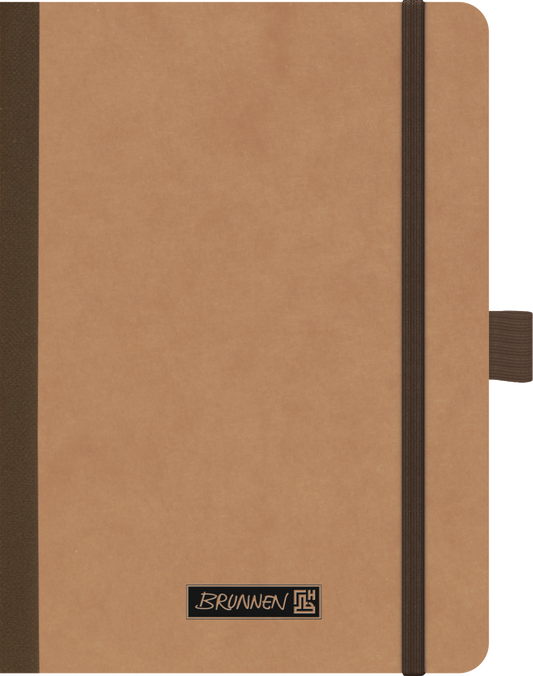 Notizbuch Brunnen Premium FACT!plus Kladde, A6, liniert, Gummizugverschluss, braun