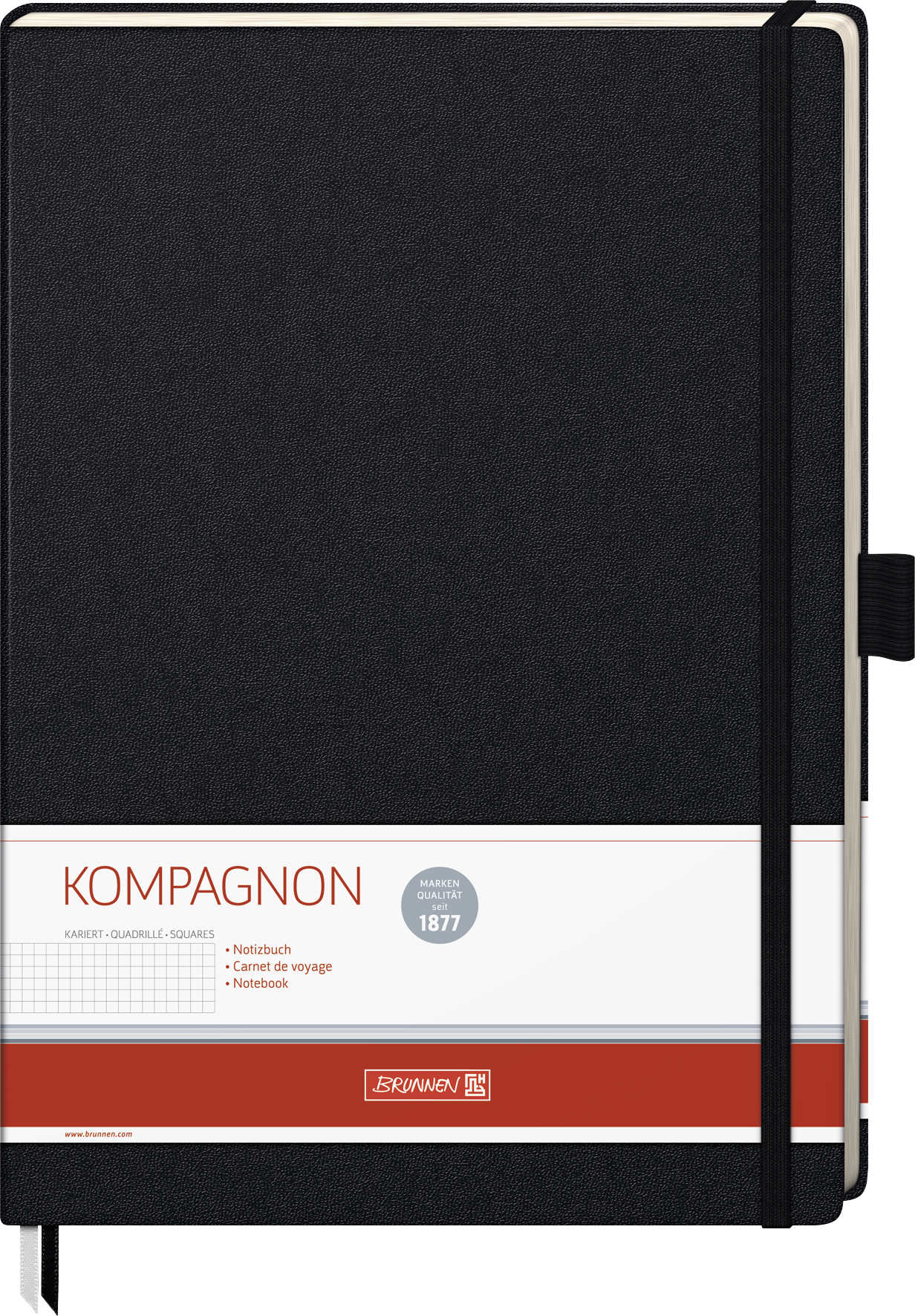 Notizbuch Brunnen Kompagnon Klassik, A4, kariert, Gummizugverschluss, schwarz