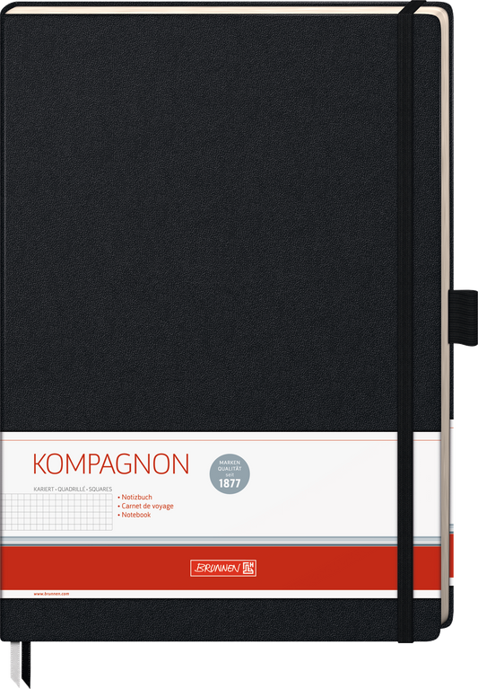 Notizbuch Brunnen Kompagnon Klassik, A4, kariert, Gummizugverschluss, schwarz